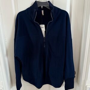 Free People Women's Navy Half-Zip Sweatshirt